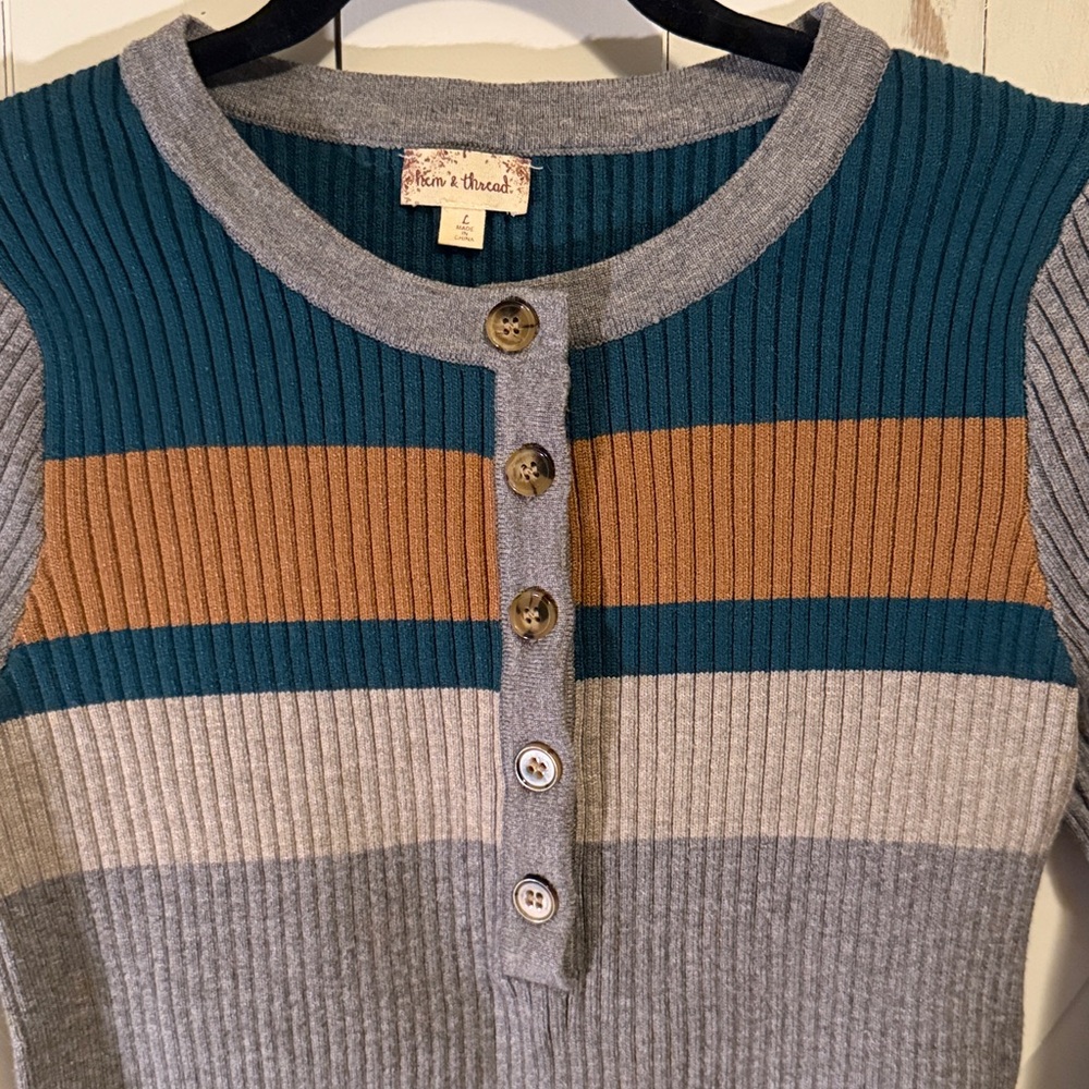 Hem & Thread Striped Ribbed Long Sleeve Sweater Top - Picture 2 of 7